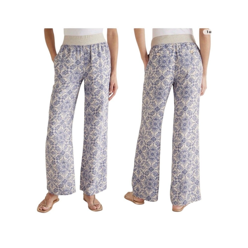 Soft Surroundings Aliso Point Tapestry Linen Pants Coastal Beach Lagenlook Lrg